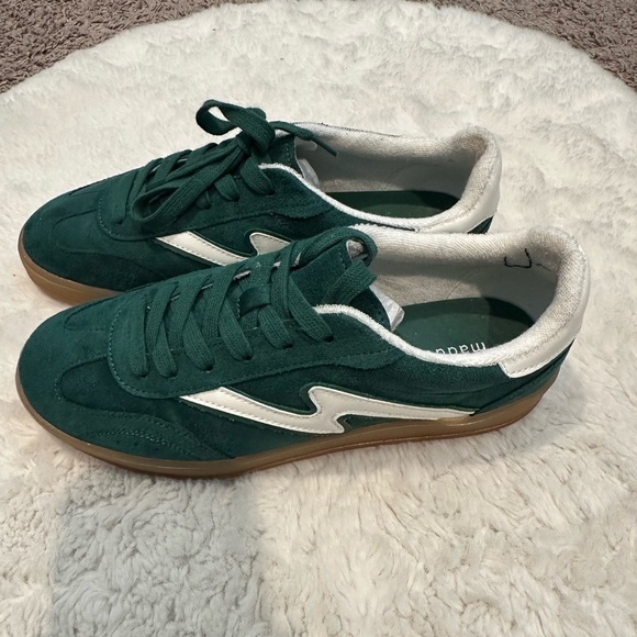 Madden Girl Green Suede Retro Sneakers with White Accents - Picture 3 of 6